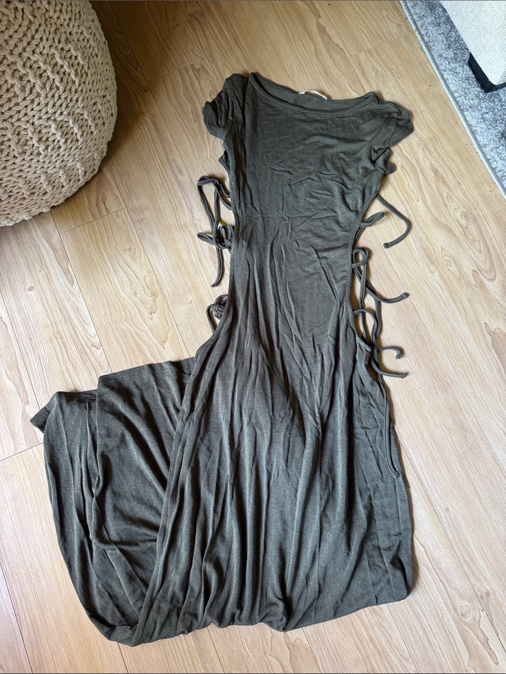 Side-Tie Maxi Dress in Olive Green
